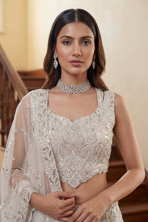 White Sequin with Embroidered Net Lehenga