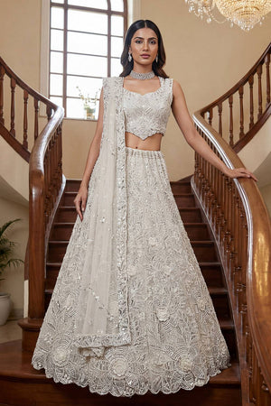 White Sequin with Embroidered Net Lehenga