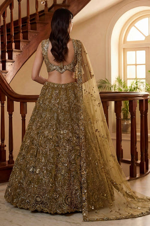 Gold Sequin with Embroidered Net Lehenga