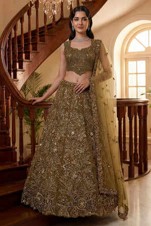 Gold Sequin with Embroidered Net Lehenga