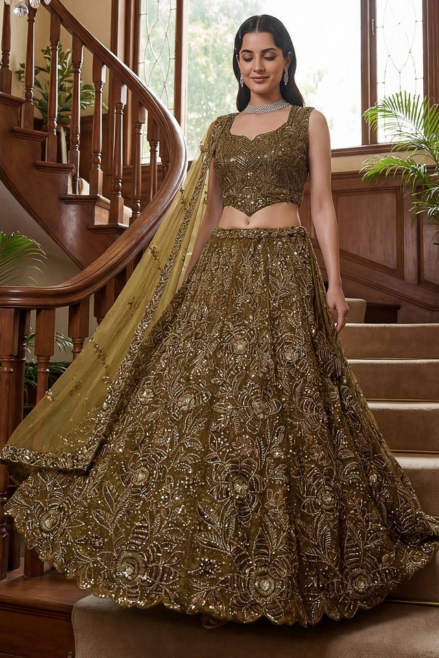Gold Sequin with Embroidered Net Lehenga