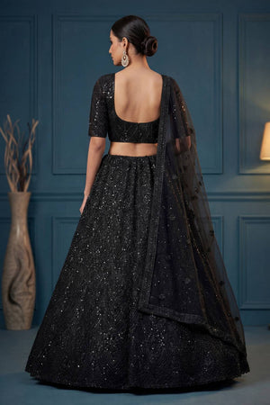 Black Sequin with Embroidered Net Lehenga