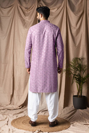 Men's Lavender Embroidered Rayon Kurta Set