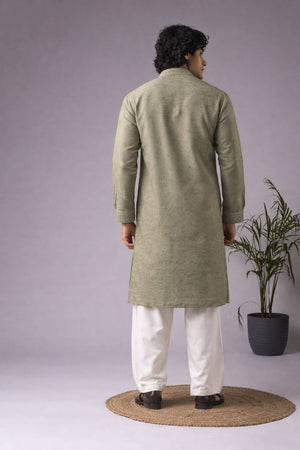 Men's Green Embroidered Viscose Kurta Set