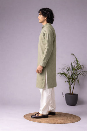 Men's Green Embroidered Viscose Kurta Set