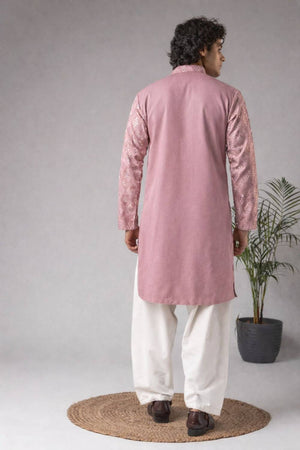 Men's Violet Embroidered Viscose Kurta Set