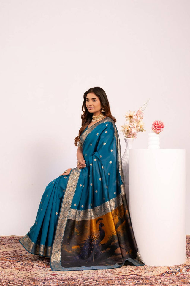 Turquoise Woven Banarasi Silk Saree