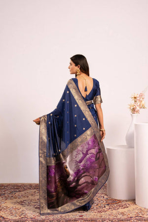 Navy Blue Woven Banarasi Silk Saree