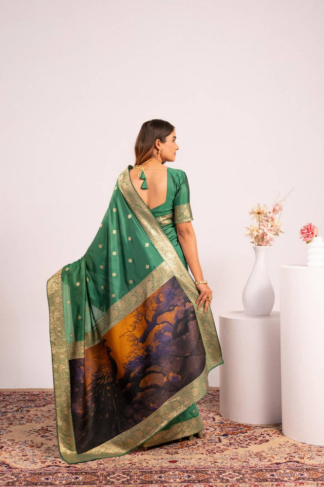 Dark Green Woven Banarasi Silk Saree