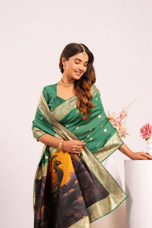 Dark Green Woven Banarasi Silk Saree