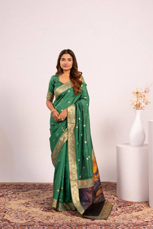 Dark Green Woven Banarasi Silk Saree