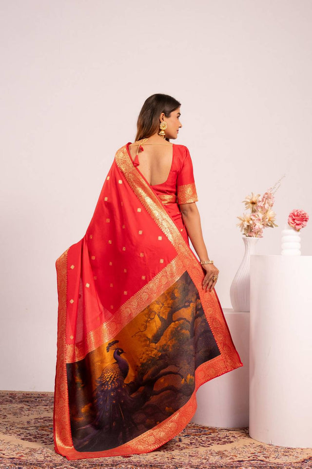 Red Woven Banarasi Silk Saree