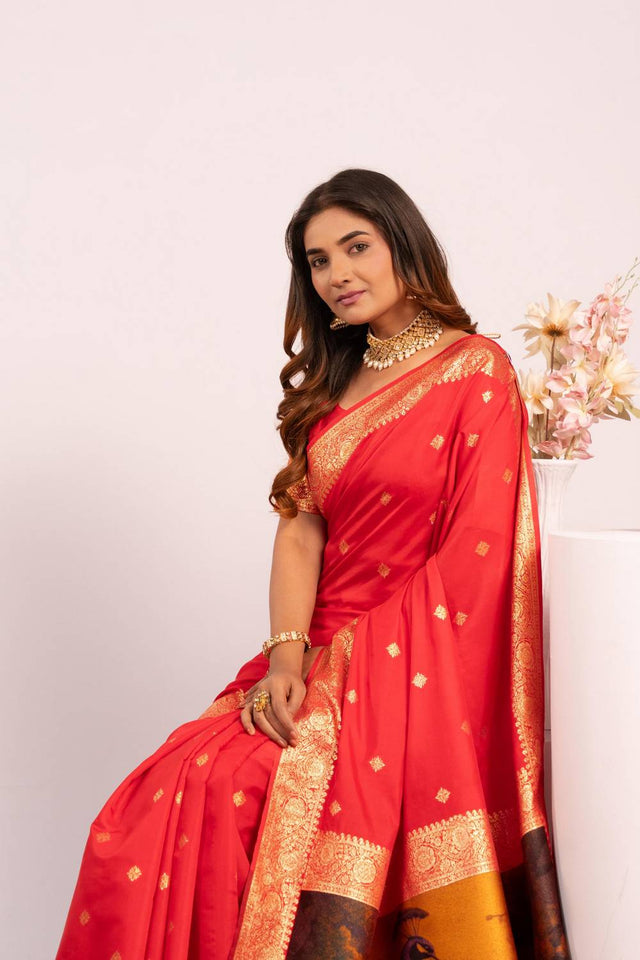 Red Woven Banarasi Silk Saree