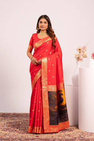 Red Woven Banarasi Silk Saree