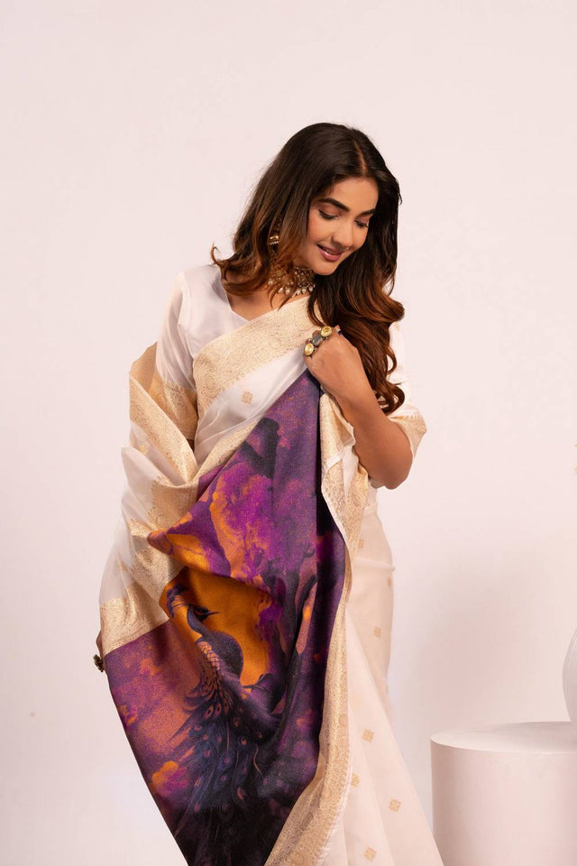 Off White Woven Banarasi Silk Saree