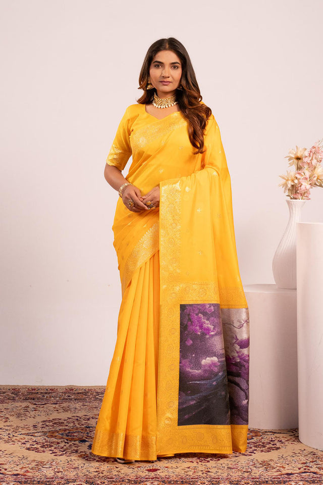 Yellow Woven Banarasi Silk Saree