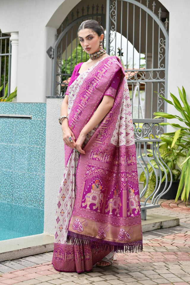 Magenta Woven Banarasi Silk Saree