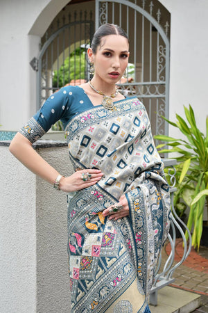 Turquoise Woven Banarasi Silk Saree