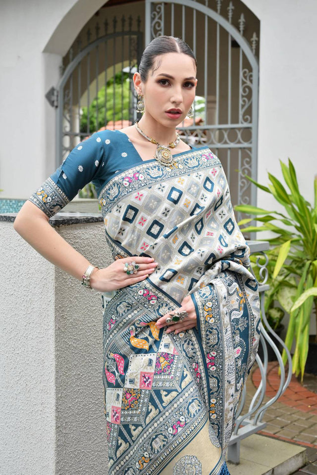 Turquoise Woven Banarasi Silk Saree