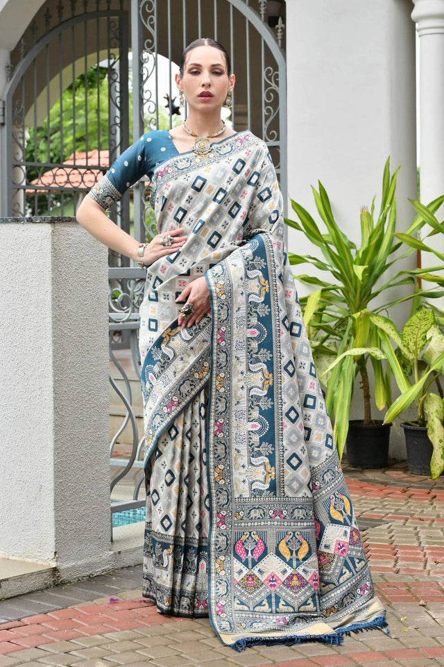 Turquoise Woven Banarasi Silk Saree