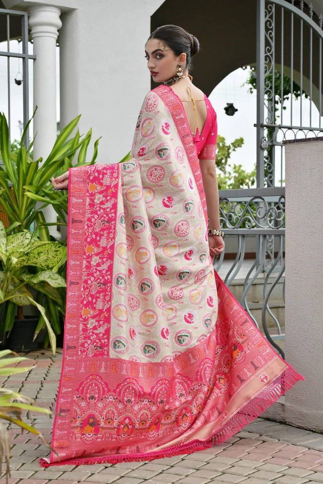 Pink Woven Banarasi Silk Saree