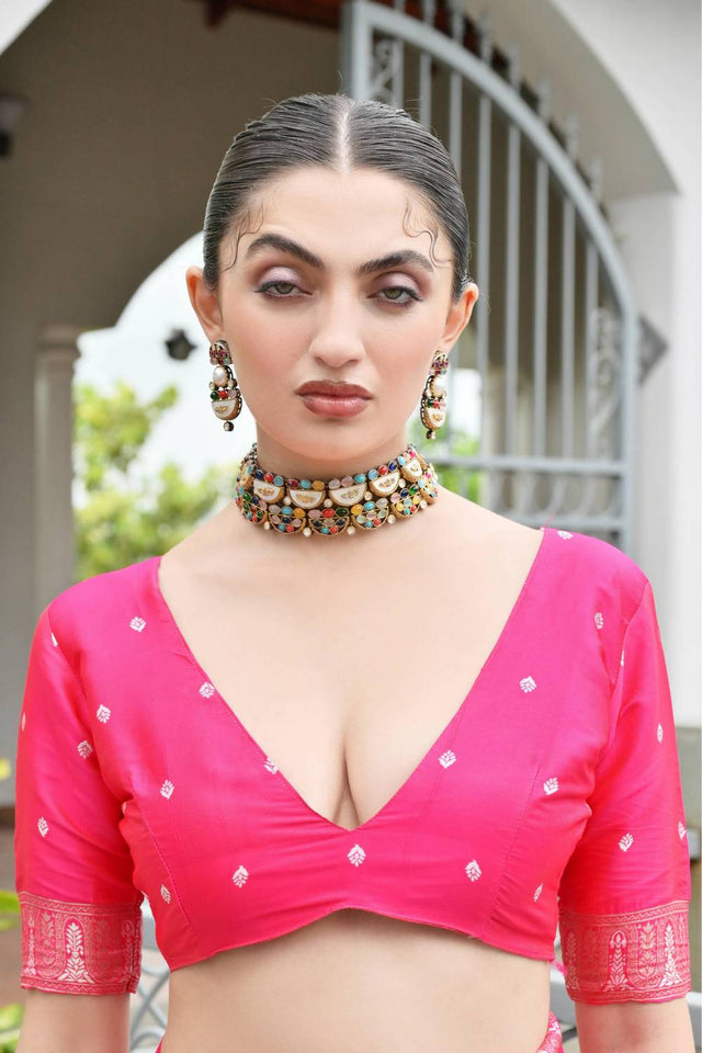 Pink Woven Banarasi Silk Saree