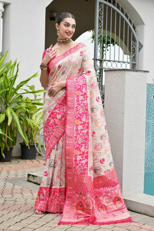 Pink Woven Banarasi Silk Saree