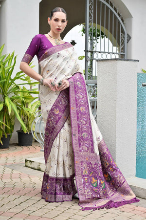 Purple Woven Banarasi Silk Saree
