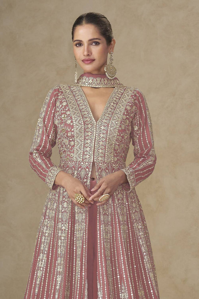 Orange Sequin with Embroidered Chinon Palazzo Suits