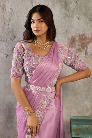 Pink Sequin with Embroidered Satin Ready to Wear Saree