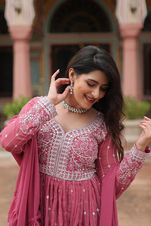 Pink Cotton Georgette Palazzo Suits