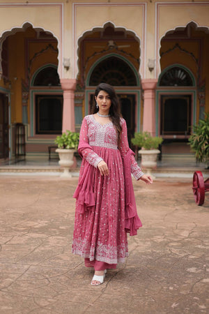 Pink Cotton Georgette Palazzo Suits