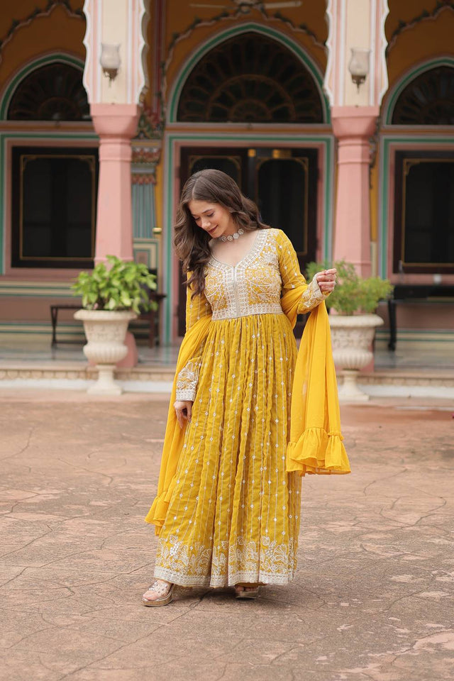 Yellow Cotton Georgette Palazzo Suits