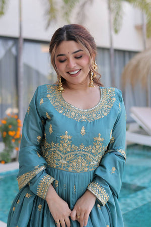 Sky Blue Cotton Silk Palazzo Suits