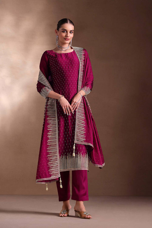 Purple Santoon Georgette Kurti Pant Set