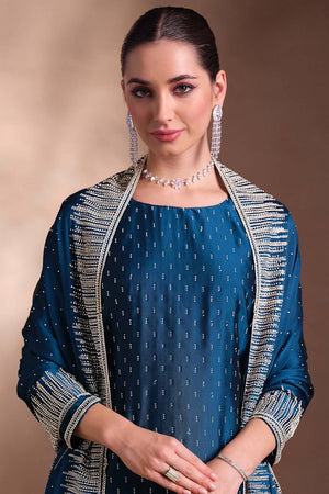 Blue Santoon Georgette Kurti Pant Set