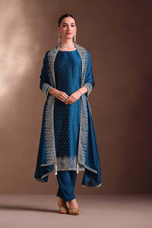 Blue Santoon Georgette Kurti Pant Set
