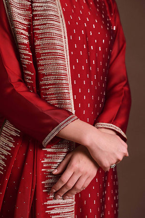 Maroon Santoon Georgette Kurti Pant Set