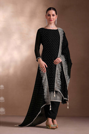 Black Santoon Georgette Kurti Pant Set