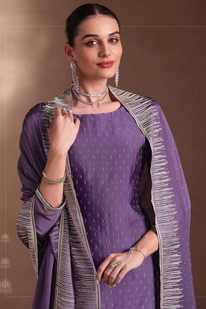 Lavender Santoon Georgette Kurti Pant Set