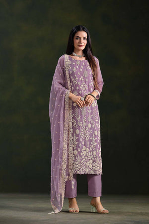 Purple Santoon Chiffon Kurti Pant Set