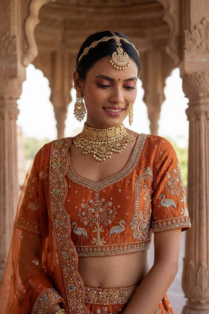 Orange Silk Sequin with Embroidered Lehenga