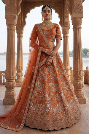 Orange Silk Sequin with Embroidered Lehenga