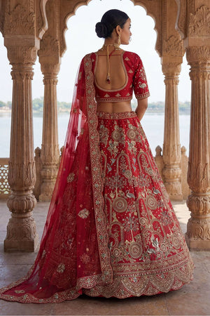 Red Silk Sequin with Embroidered Lehenga