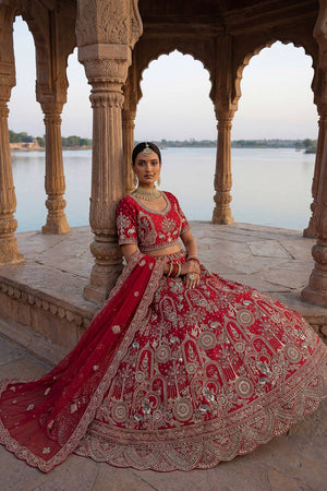 Red Silk Sequin with Embroidered Lehenga