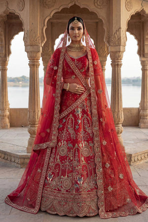 Red Silk Sequin with Embroidered Lehenga