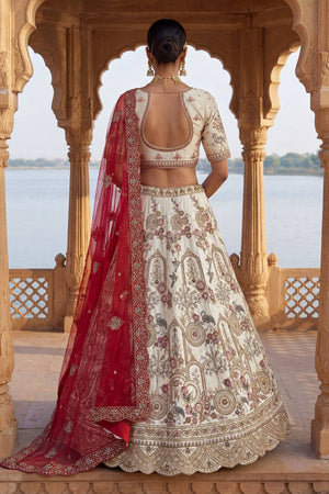 Off White Silk Sequin with Embroidered Lehenga