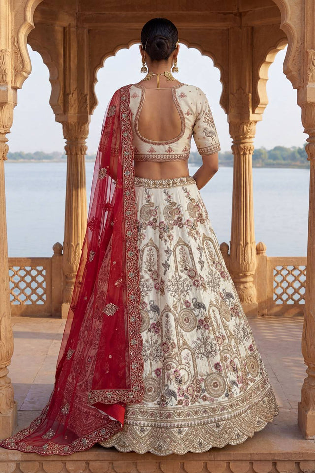 Off White Silk Sequin with Embroidered Lehenga