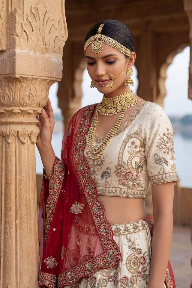 Off White Silk Sequin with Embroidered Lehenga
