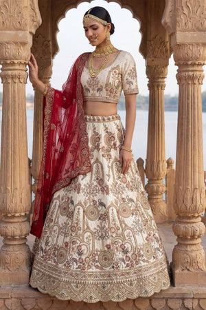 Off White Silk Sequin with Embroidered Lehenga
